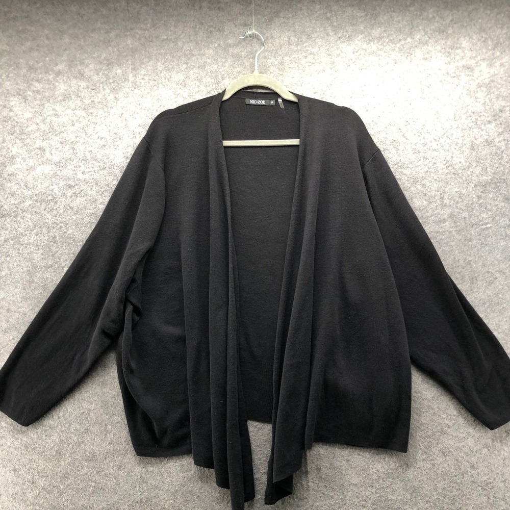 NIC+ZOE Black Open Front Draped Cardigan Sweater Womens 3X Lyocell Cotton